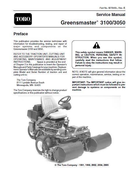 Toro Greensmaster 3100 Service Repair Manual