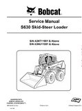 BOBCAT S630 SKID STEER LOADER Service Repair Manual SN：A3NT11001 AND Above