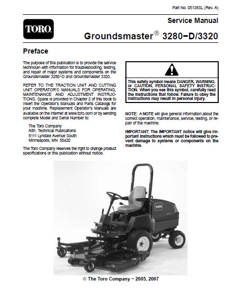 Toro Groundsmaster 3280D Service Repair Manual