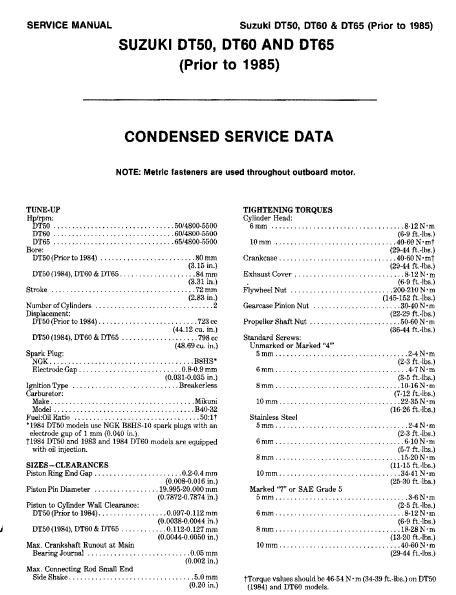 Suzuki Outboard DT75 Service Repair Manual