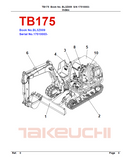 Takeuchi TB175 Compact Excavator Parts Catalogue Manual (SN: 17510003 and up)