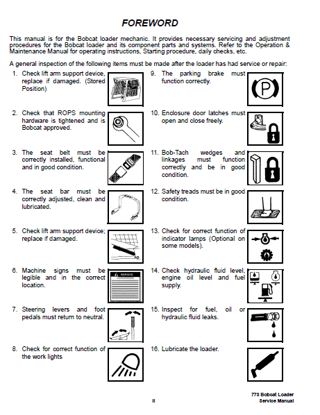 BOBCAT 773 SKID STEER LOADER Service Repair Manual S/N 517611001 & Abo ...