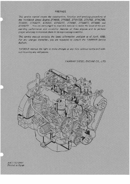 Yanmar 3TN82E Diesel Engine Service Repair Workshop Manual