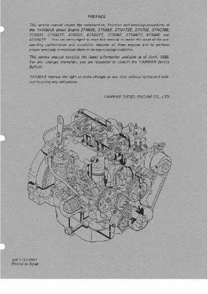 Yanmar 2TN66E Diesel Engine Service Repair Workshop Manual