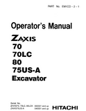 Hitachi ZAXIS 80LC Excavator operator’s manual SN:060001 and up
