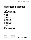 Hitachi Zaxis 270LC Excavator operator’s manual SN: 020035 and up