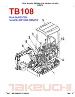 Takeuchi TB108 Compact Excavator Parts Catalogue Manual SN:10810004~10812001