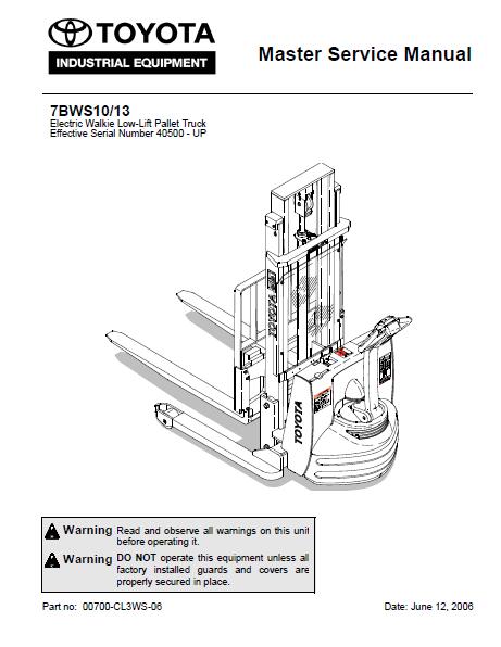 Toyota 7BWS10 Electric Walkie Low-Lift Pallet Truck Service Repair Manual