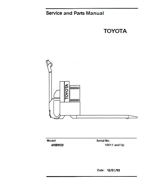 Toyota 6HBW20 Electric Pallet Jack Walkie Walk Service Repair Manual