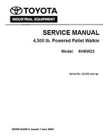 Toyota 6HBW23 Electric Walkie Pallet Jack Service Repair Manual