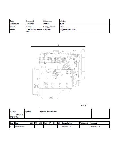Volvo EC45 Compact Excavator Parts Catalogue Manual (SN: 28410151 - 28499999)