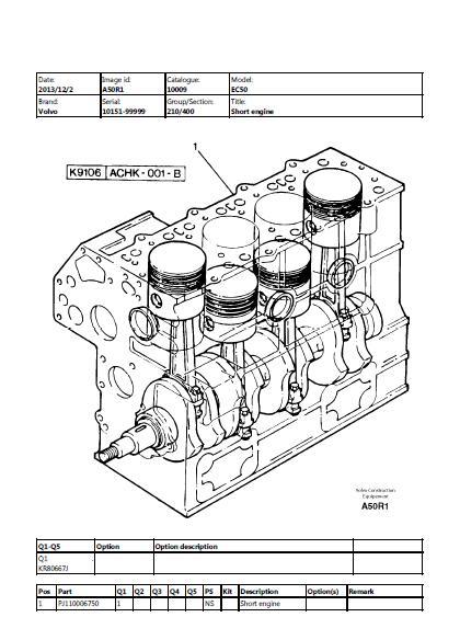 Volvo EC50 Compact Excavator Parts Catalogue Manual (SN: 10151 and up)