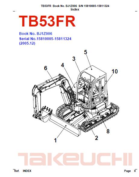Takeuchi TB53FR Compact Excavator Parts Catalogue Manual (SN: 15810005-15811324)