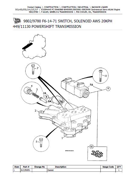 JCB 3CX SM444S PC (Centremount Servo ARAK Engine) BACKOHE LOADER Parts Catalogue Manual (Serial Number: 00920001-00929999)