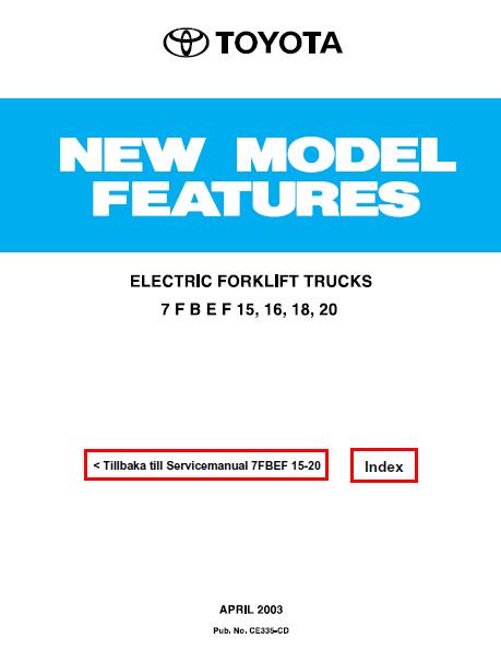 Toyota 7FBEF18 Electric Forklift Trucks Service Repair Manual