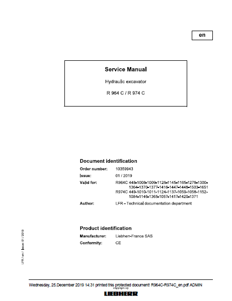 1008 Sample LIEBHERR R964C -1008 Hydraulic Excavator Service Repair Manual ...