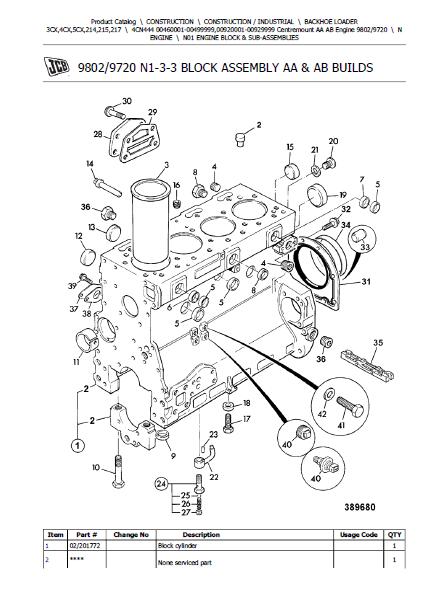 JCB 4CN 444 (Centremount AA AB Engine) BACKOHE LOADER Parts Catalogue ...