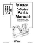 Bobcat 334D Excavator Parts Catalogue Manual S/N 232611001 and Above