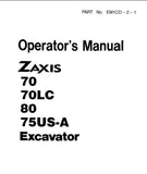 Hitachi ZAXIS 80 Excavator operator’s manual SN:060001 and up