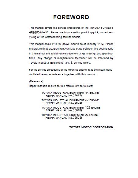 Toyota 02-06FG10 Forklift Service Repair Manual