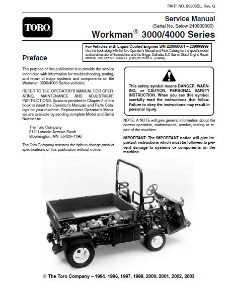 Toro Workman 4000 Series (early) Service Repair Manual (SN: Below 240000000)
