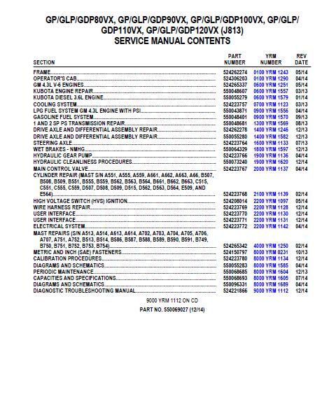 YALE J813 GP-GLP-GDP 120VX LIFT TRUCK Service Repair Manual