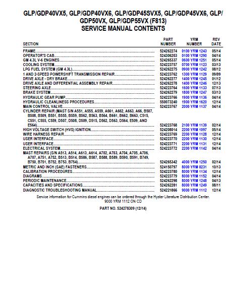 YALE F813 GDP40VX6 LIFT TRUCK Service Repair Manual