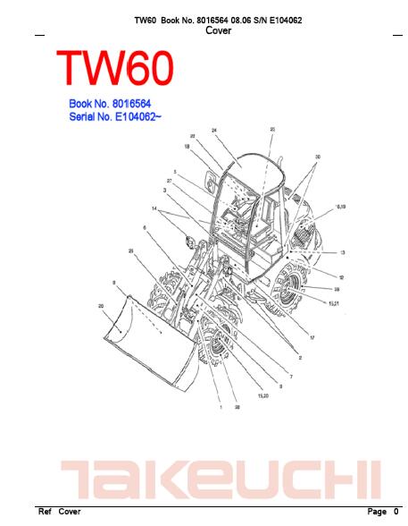 Takeuchi TW60 Wheel Loader Parts Catalogue Manual (SN: E104062 and up)
