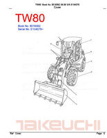 Takeuchi TW80 Wheel Loader Parts Catalogue Manual (SN: E104078 and up)