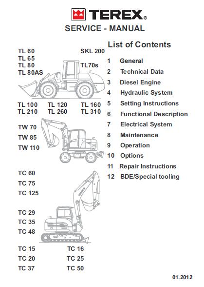 Terex SKL 200 SKL200 Wheel Loader Service Repair Manual