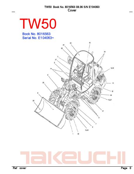 Takeuchi TW50 Wheel Loader Parts Catalogue Manual (SN: E104063 and up)