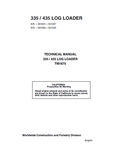 John Deere 435 Log Loader Service Repair Manual (tm1875)