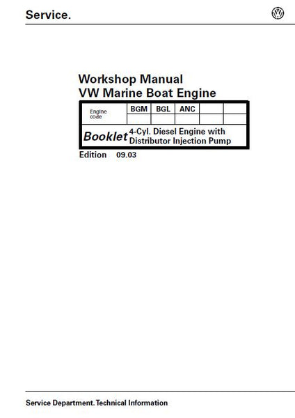 Volkswagen SDI 1.9L 50-4 Diesel Marine Engine Service Repair Manual