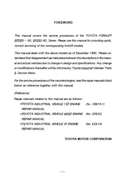 Toyota 5FD70 Forklift Service Repair Manual