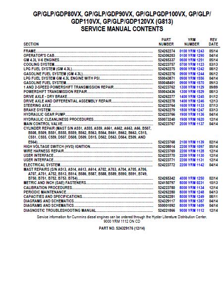 YALE G813 GP90VX LIFT TRUCK Service Repair Manual