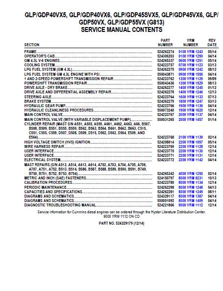 YALE G813 GDP40VX6 LIFT TRUCK (EUROPE) Service Repair Manual