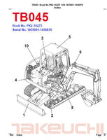 Takeuchi TB045 Compact Excavator Parts Catalogue Manual (SN: 1455001-1456876)