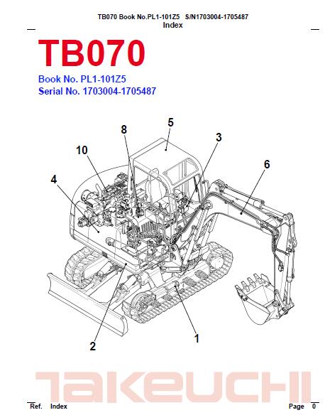 Takeuchi TB070 Compact Excavator Parts Catalogue Manual (SN: 1703004-1705487)