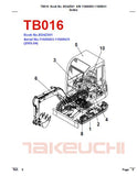 Takeuchi TB016 Compact Excavator Parts Catalogue Manual (SN: 11600003-11609631)