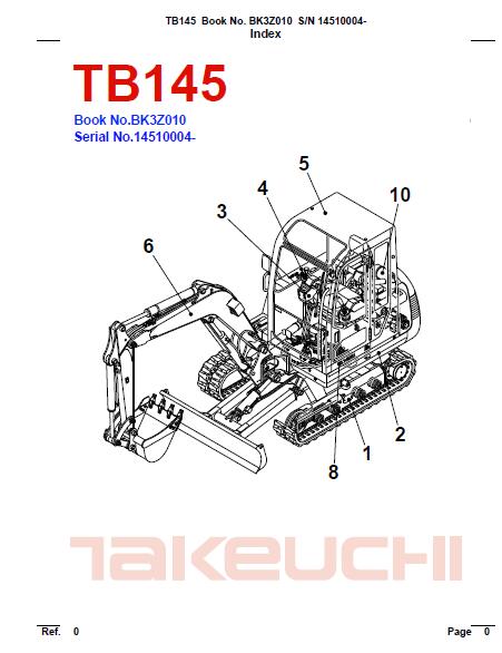 Takeuchi TB145 Compact Excavator Parts Catalogue Manual (SN: 14510004 and up)