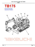 Takeuchi TB175 Compact Excavator Parts Catalogue Manual (SN: 17530001 and up)