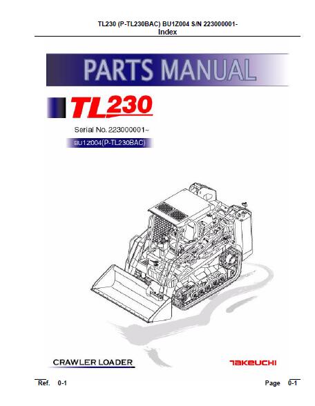 Takeuchi TL230 Crawler Loader Parts Catalogue Manual (SN: 223000001 and up)