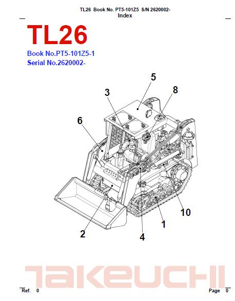 Takeuchi TL26 Crawler Loader Parts Catalogue Manual (SN: 2620002 and up)