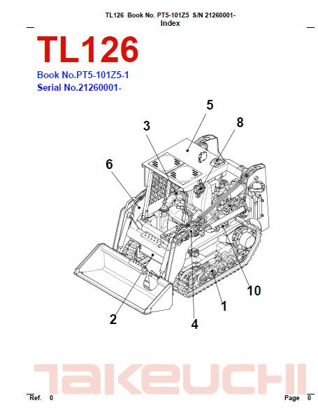 Takeuchi TL126 Crawler Loader Parts Catalogue Manual (SN: 21260001 and up)