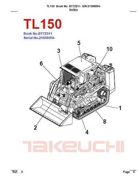 Takeuchi TL150 Crawler Loader Parts Catalogue Manual (SN: 21500004 and up)