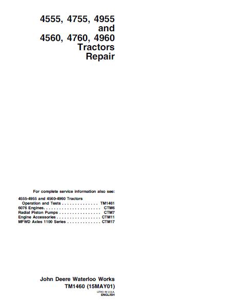 John Deere 4560 Tractor Service Repair Manual