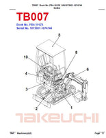 Takeuchi TB007 Compact Excavator Parts Catalogue Manual (SN: 1073001~1074744)