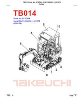 Takeuchi TB014 Compact Excavator Parts Catalogue Manual (SN: 114000003-11401973)