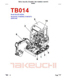 Takeuchi TB014 Compact Excavator Parts Catalogue Manual (SN: 114000003-11401973)