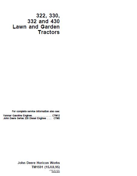 JOHN DEERE 430 LAWN GARDEN TRACTOR Service Repair Manual